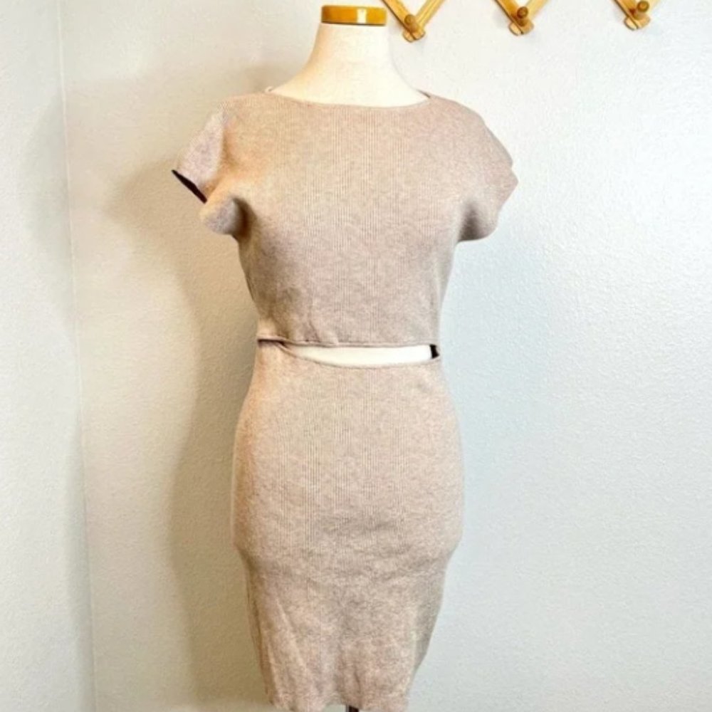Aritzia Cut-Out Knit Mini Dress Heather Oatmeal